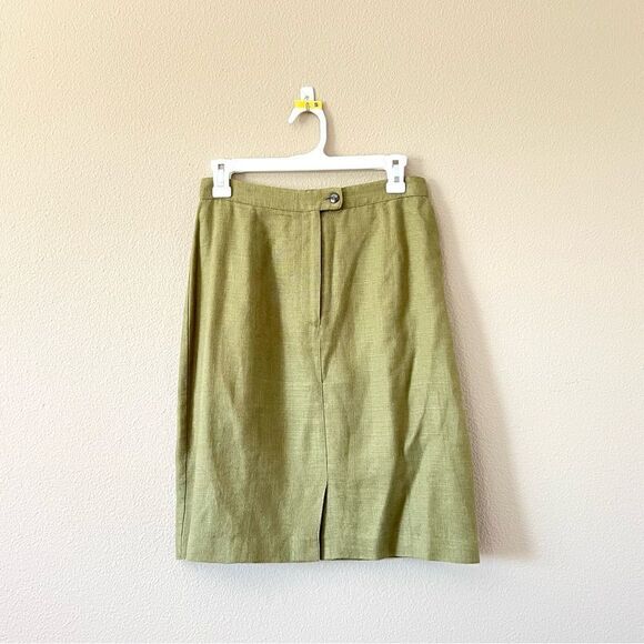 Halston Vintage Olive Flax Blend Skirt - Picture 1 of 6